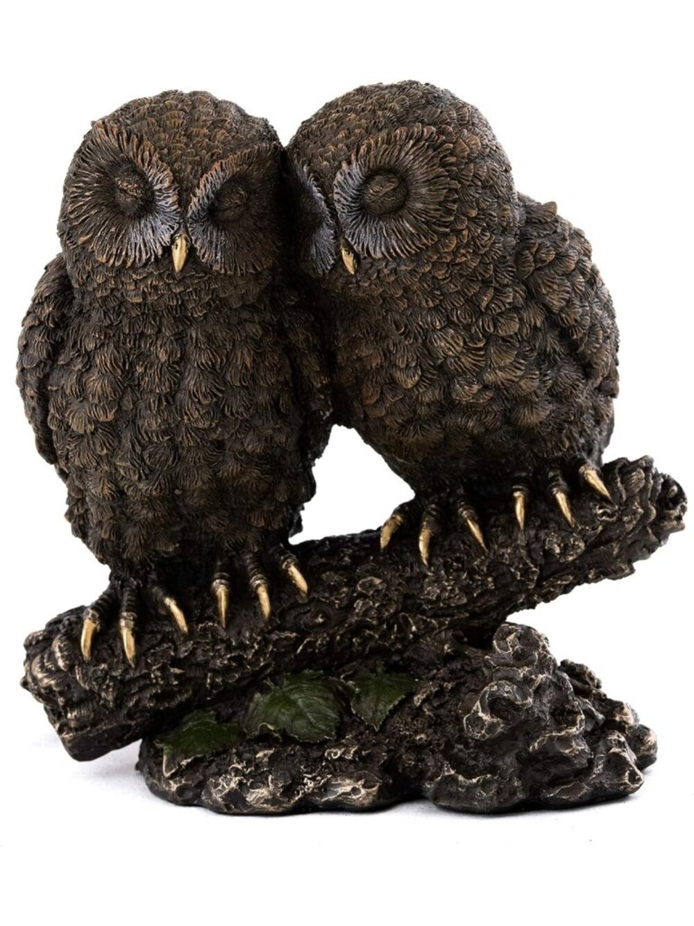 Charming Owl Lovers Statue on Tree Branch - Sleeping Great Horned Owl Figurine